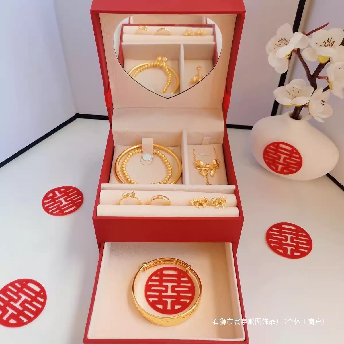 源头可回收假三金首饰一套订婚五金套装结婚摆台婚礼嫁妆假黄