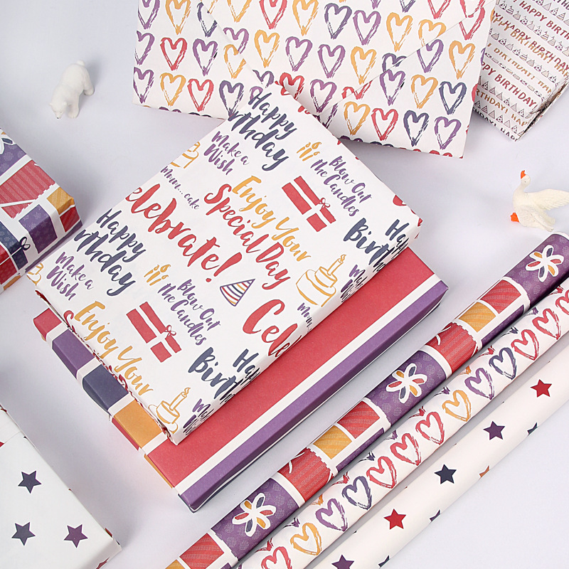 Transfronterizo de cumpleaños colorido regalo papel de embalaje estrellas rayas Día de San Valentín cumpleaños caja de regalo papel DIY
