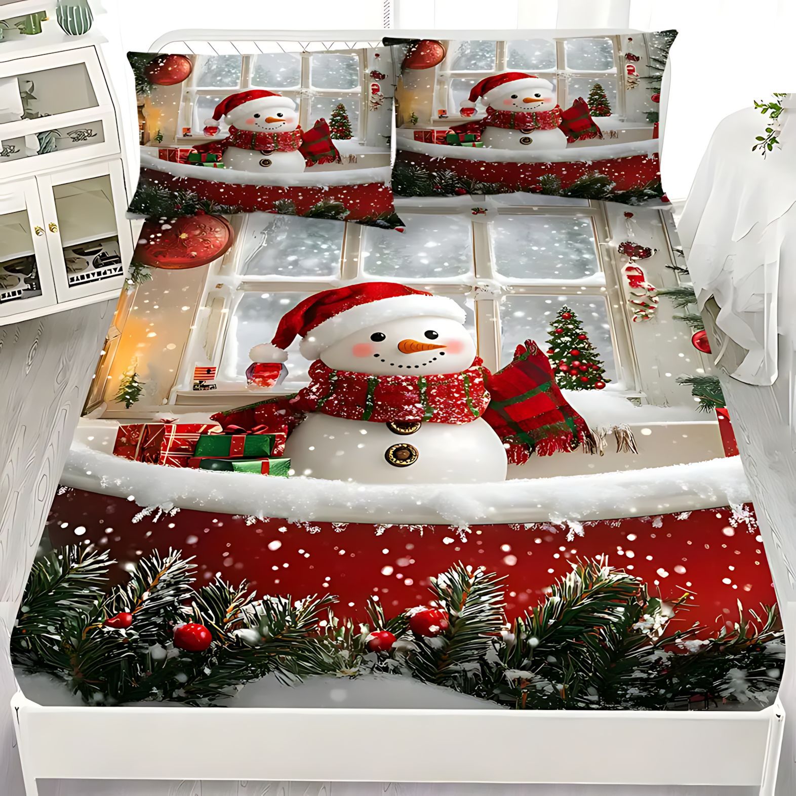TEMU / JIT patrón clásico de Santa Claus impresión digital 3D kit de cama para diseñar se puede ajustar