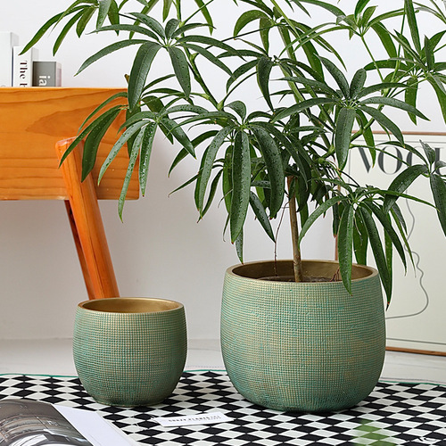 Nordic simple black texture cement flower pot creative personality large floor-standing large leaf umbrella plant living room pot