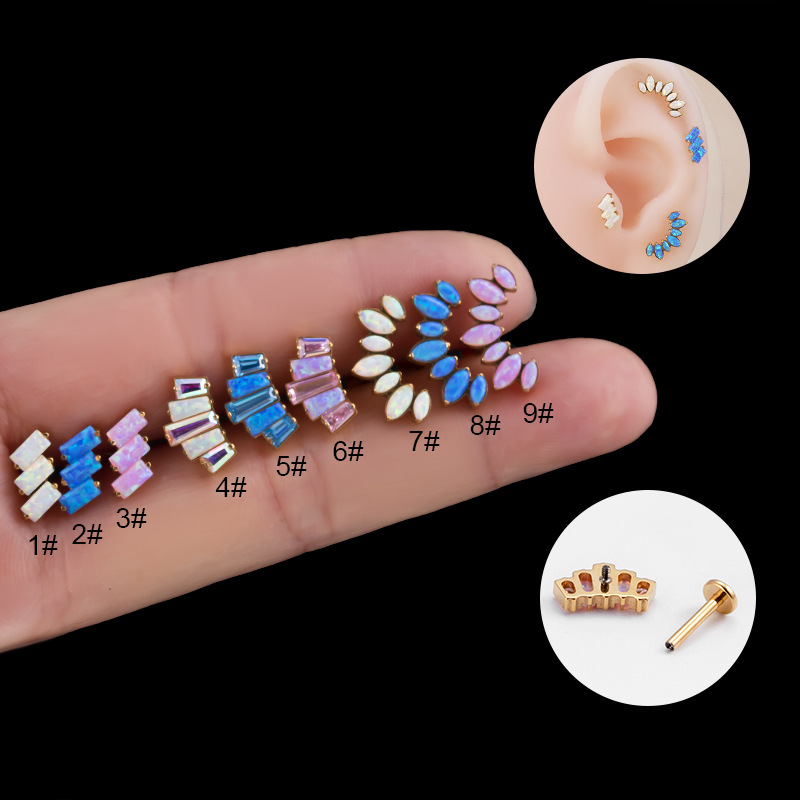 1 Piece Fashion Crown Rectangle Titanium Inlay Gem Ear Studs display picture 1