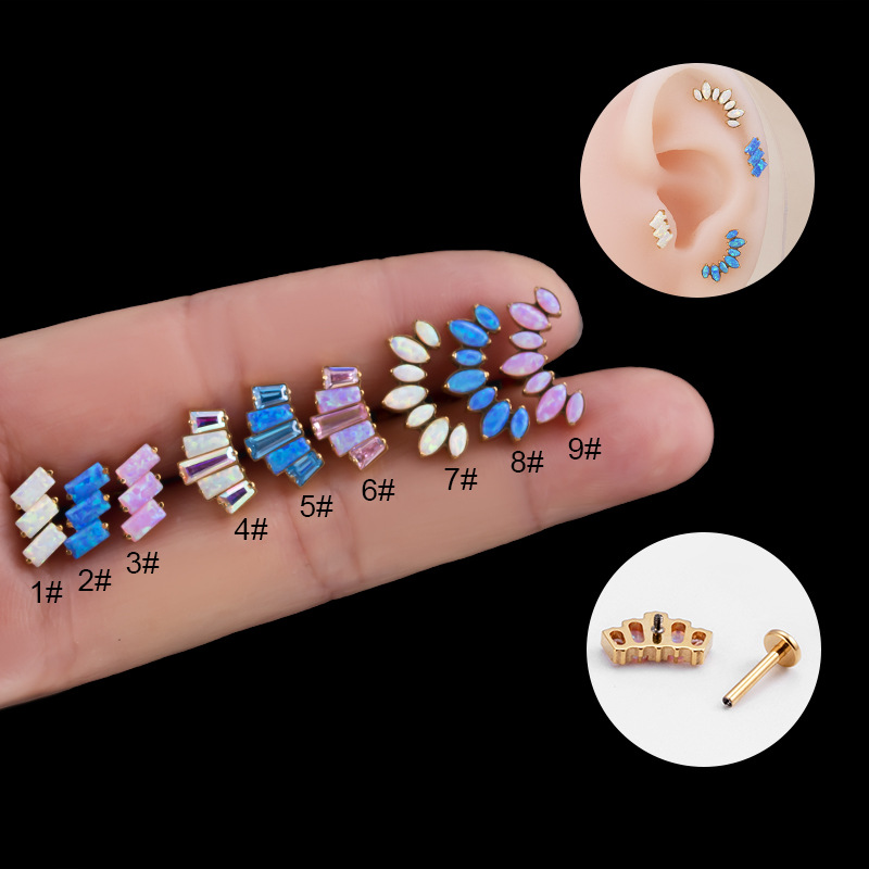 4g Weight Gem Inlay Material 1 Piece Ear Cartilage Rings & Studs Fashion Crown Rectangle Pure Titanium Inlay Gem