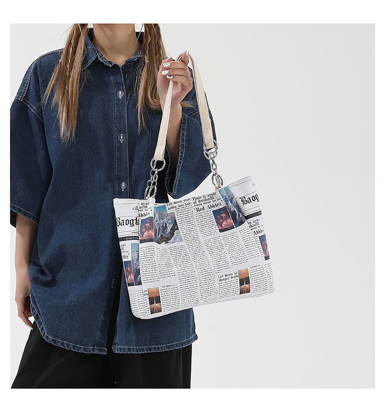 Women's Large Pu Leather Newspaper Streetwear Square Zipper Shopping Bags display picture 9