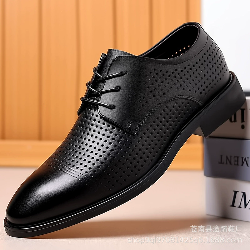Летняя полая мужская английская бизнес-профессиональная кожаная обувь мужская повседневная одиночная обувь низкая босоножка рабочая обувь производитель