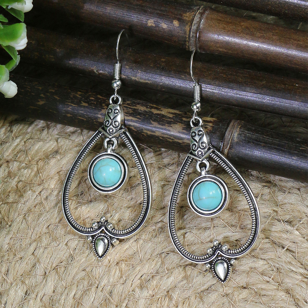 14g Weight Vacuum Plating Gold Plating Process Alloy Ear Needle Material Drop Earrings Classification 1 Pair Quantity Casual Occasion Alloy, turquoise Material Water Droplets Pattern Women's Gender Plating Design Retro Style 1 Pair Retro Water Droplets Plating Alloy Turquoise Drop Earrings 5