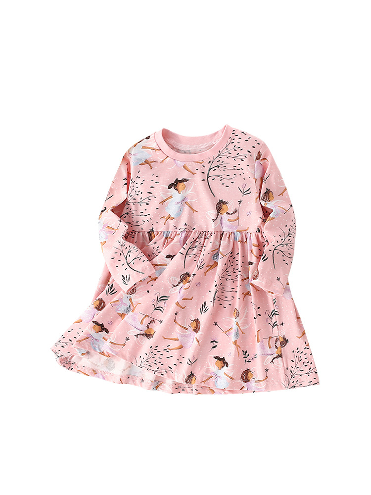 Malwee vestidos de niñas de otoño nuevo estilo europeo y americano de niños de mediano tamaño impresión de aire extranjero vestido de mangas largas para niños