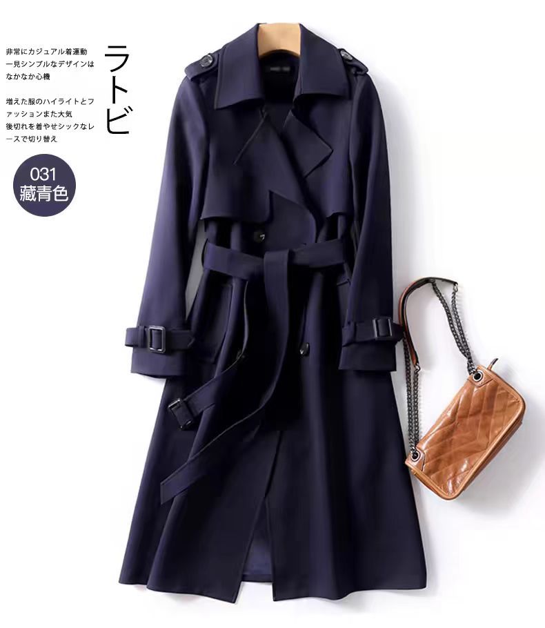 レディースミドル丈トレンチコート 2025春秋新作 韓国風 大きいサイズ 小柄さん向け 流行のイギリス風コート 膝丈アウター