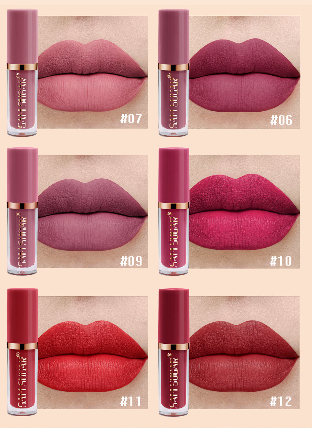 SAM Sugar 12-color Book Lip Gloss set Matte velvet non-stick cup lip gloss lipstick undefined
