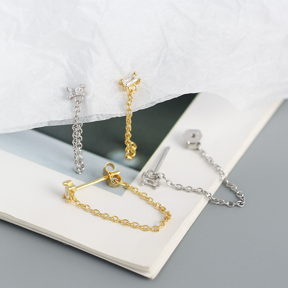 Fashion Tassel Sterling Silver Plating Zircon Drop Earrings 1 Pair