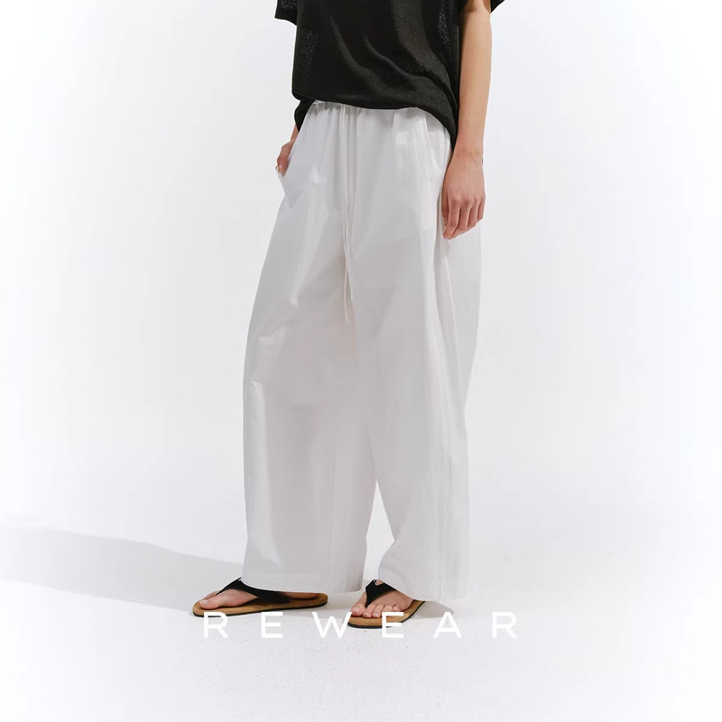 Rewear/1Oo% Pima Cotton Elastic Waistband Drawstring Slightly Curved Silhouette Casual Cropped Pants for Women 12240 Rewear/1Oo% Pima Cotton Elastic Waistband Drawstring Slightly Curved Silhouette Casual Cropped Pants for Women 12240