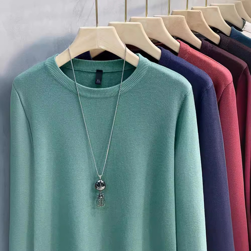 Wholesale Foreign Trade Solid Color Knitted Base Shirt for Men, Slim Fit Sweater, Men's Round Neck Sweater, Casual Slimming Long-Sleeve Pullover