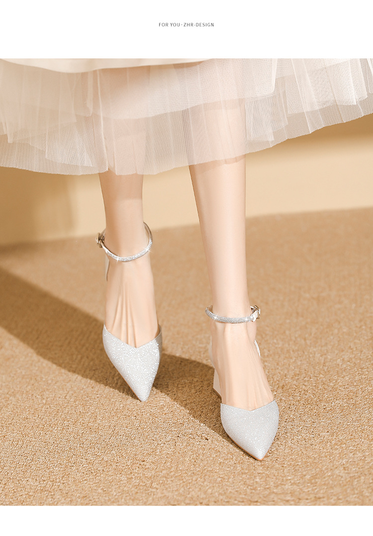 Sandal cao gót nữ mũi nhọn đính đá hở mũi kiểu Pháp — IE91 Hạnh chi tiết 13