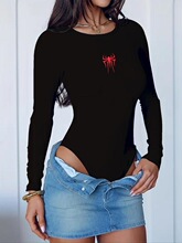 O 12956 Spider Print Slim Fit Long Sleeve Bodysuit ֩��ӡͼ