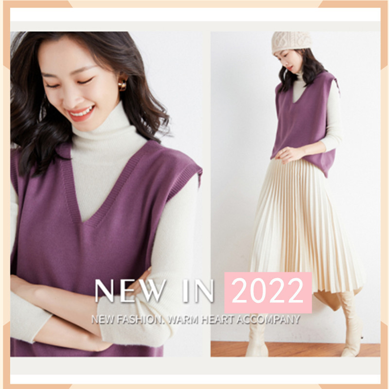 Autumn and Winter New Vest Knitted Base Shirt V-neck Sleeveless Sweater Pullover Solid Color Women's Casual Top