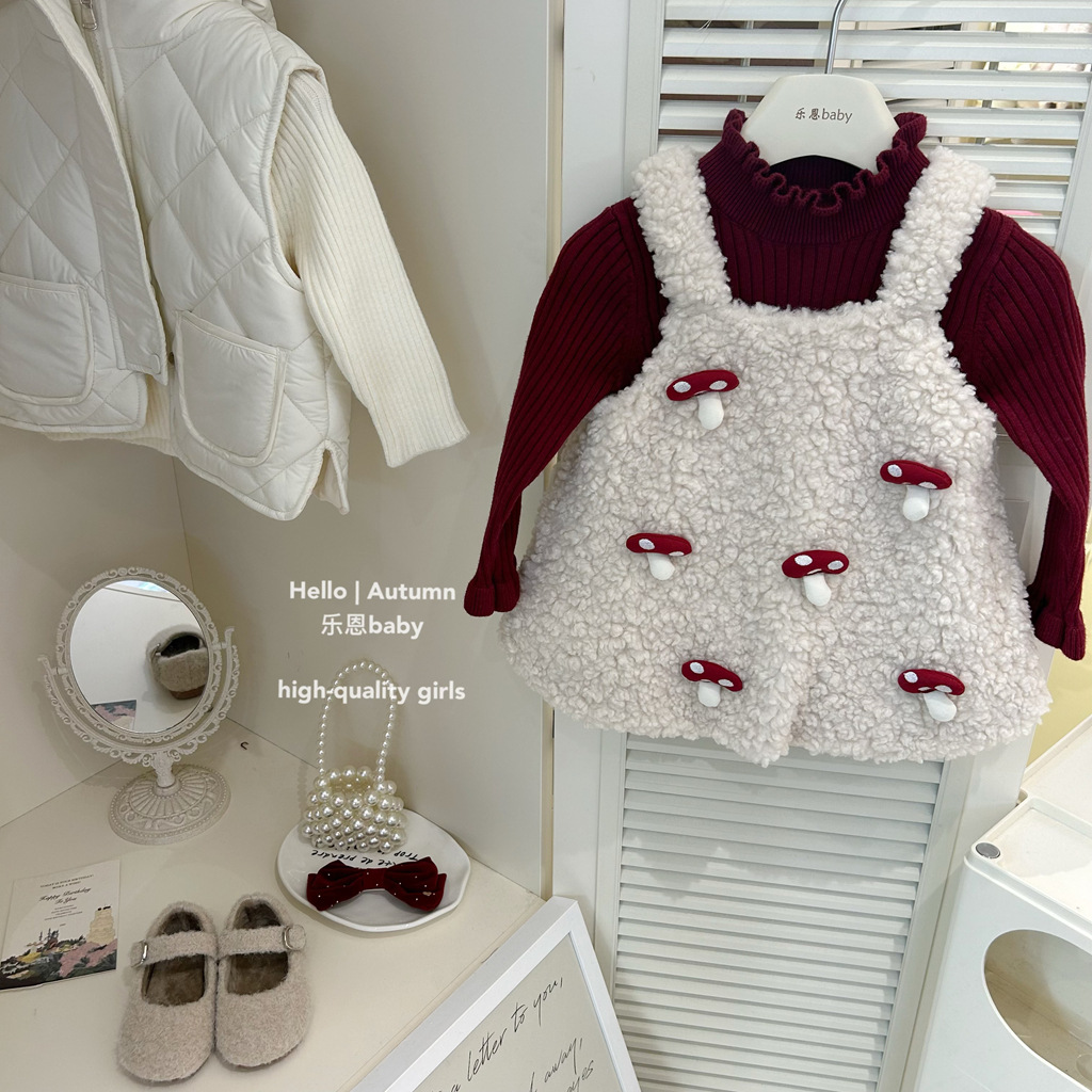 [Ropa de Niños de Leen] Niñas otoño nuevo chaleco de hongos de aire extranjero más ropa de primavera bebé vestido coreano