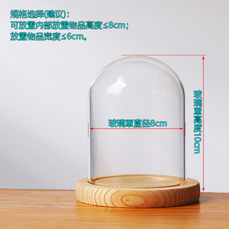 Cubierta cilíndrica de vidrio transparente sin lámpara de madera de estilo inmortal cubierta de polvo de flores hecha a mano decoración creativa de escritorio de bloques