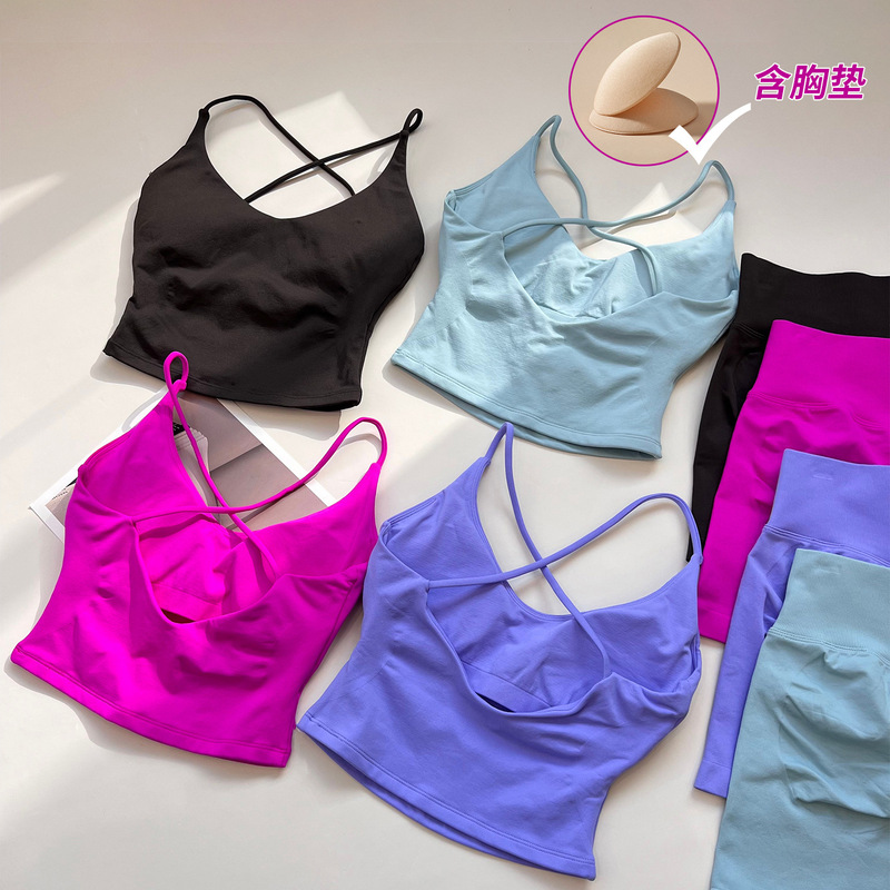 Cross-Border Df High-Elastic Seamless Push-Up Beauty Back Camisole Fitness Vest Butt-Lifting Peach Butt Shorts Yoga Outfit Set for Women