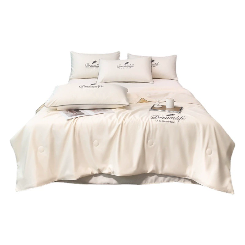 Летнее охлаждающее одеяло, одеяло для кондиционера, летнее одеяло из тенселя, комплект из четырех предметов, тонкое одеяло из ледяного шелка, ощущение прохлады от ледяного шелка.