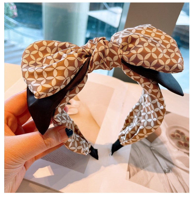 European And American Style Retro ~ Korean Plaid Brown With Plaid Geometric Dongdaemun Dot Foreign Trade Bow Headband For Women display picture 10