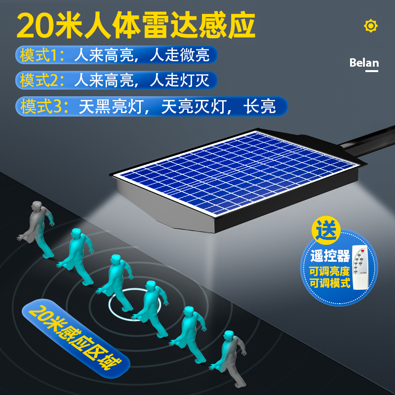 Iluminación solar, luz de jardín exterior para el hogar, luz de sensor de radar integrada, luz solar led a prueba de rayos impermeable