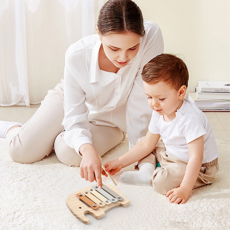 Baby Puzzle Educación temprana Audición Instrumento de percusión Pequeño elefante Toque el piano Juguete de madera para niños Ejercicio de dedo Pulgarcita