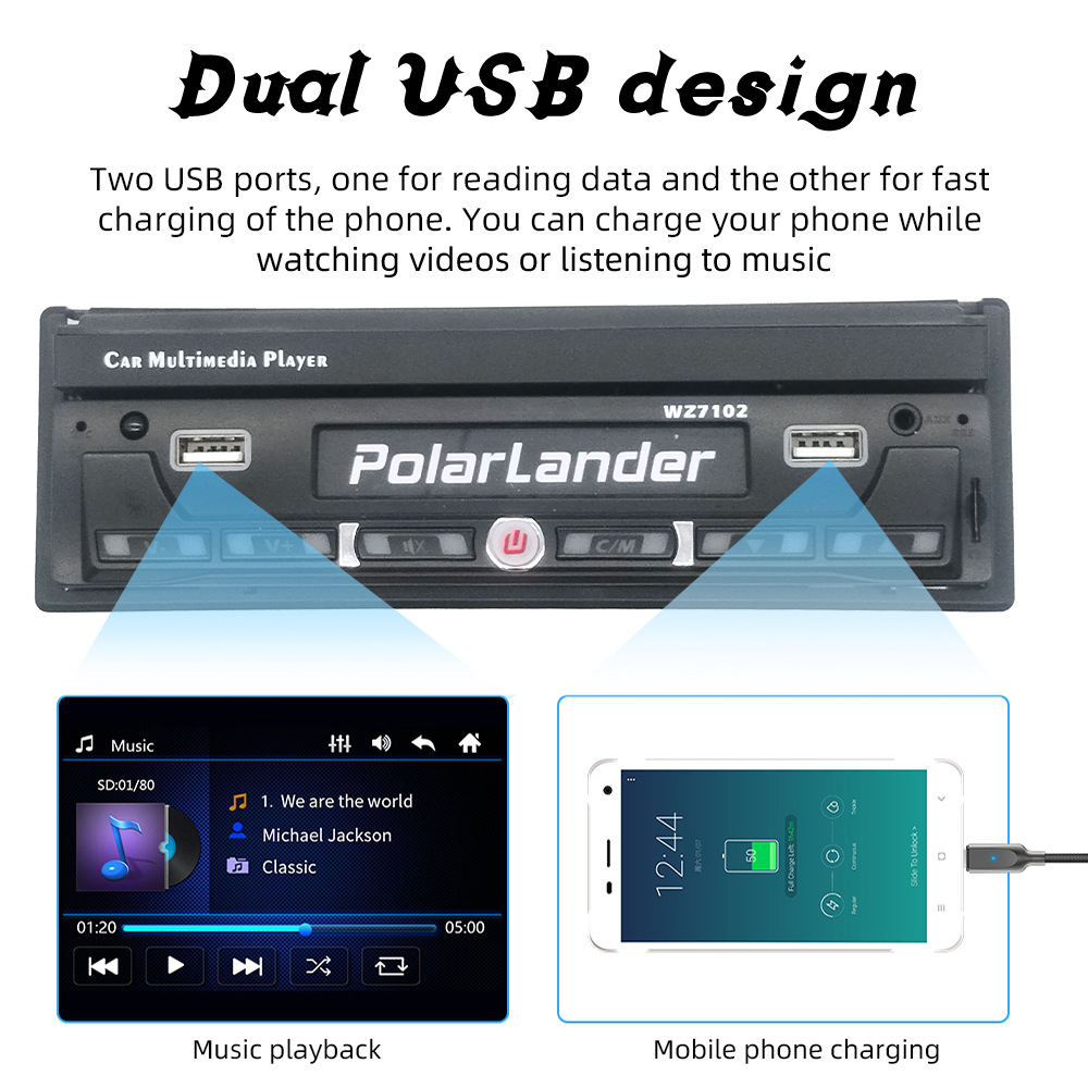 7inch Single-Cylinder Manual Retractable Screen Car Bluetooth Mp4 Player Fm Radio Reversing Priority 12V Dropshipping