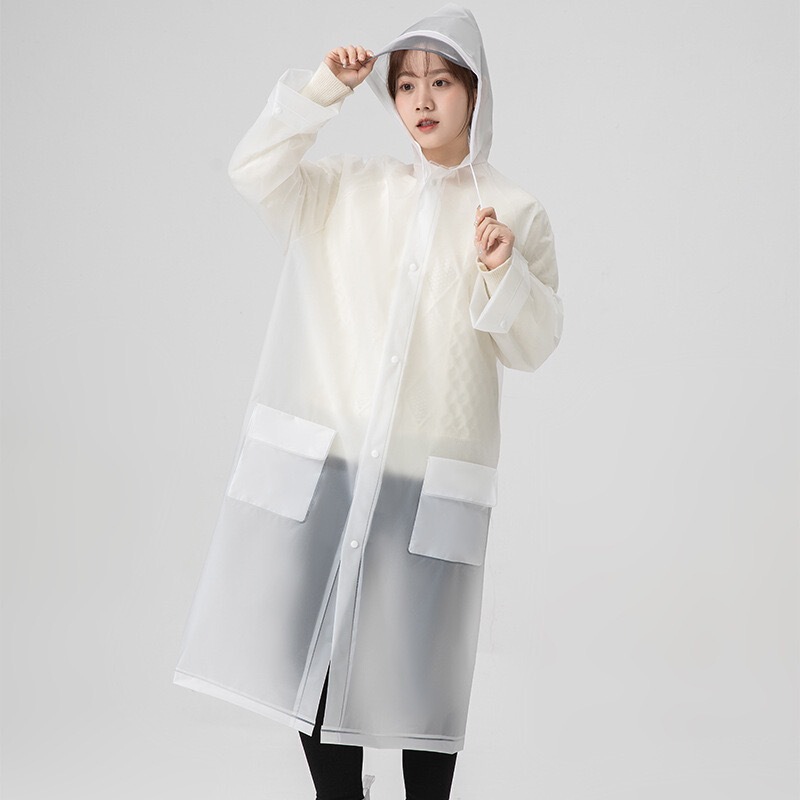 Adult Thickened Eco-friendly EVA Long Transparent Raincoat Outdoor Large Hat Brim Reflective Strip Pocket Lightweight Raincoat Poncho