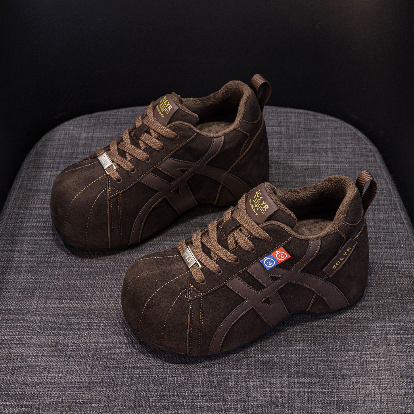 Giày sneaker nữ chunky đế dày phong cách Birkenstock mũi to, thời trang retro Mỹ, tăng chiều cao — M2982 li đơn màu vàng, M2982-1 màu nâu cộng với nhung, M2982-1 màu xám nhung, M2982 lớp lót đơn màu xám