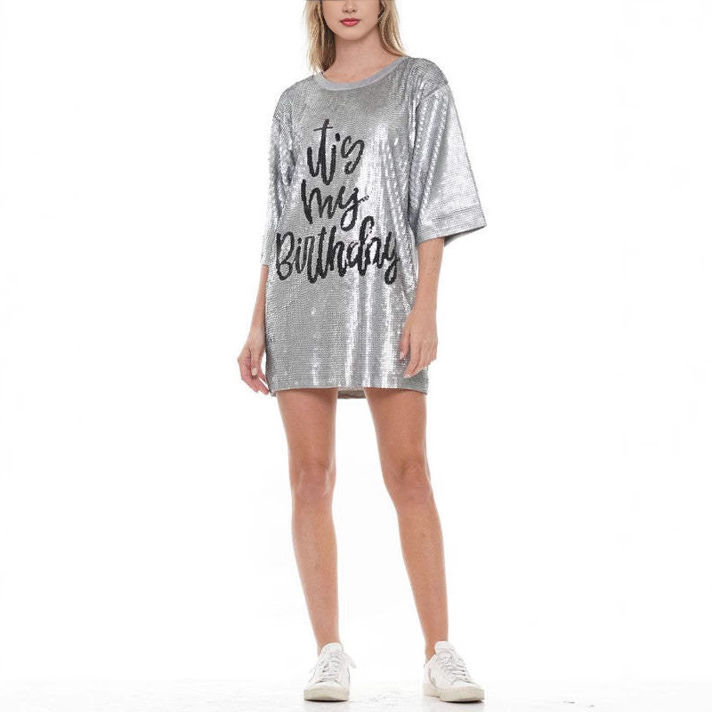 Cross-border European and American Women's Sequin Shirt Beaded Embroidery Party Short Sleeve Christmas Carnival Sequin Dress