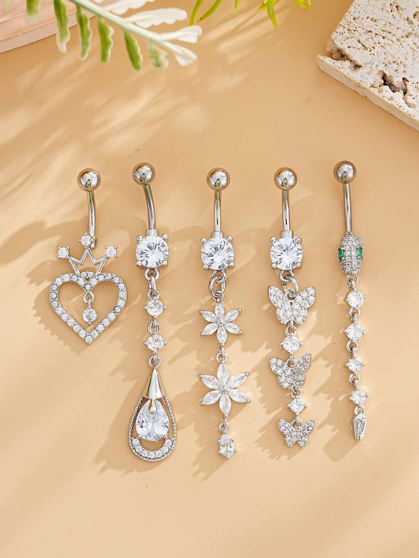 Set de piercings nombril élégants doré zircon bijoux de corps_voghion.com