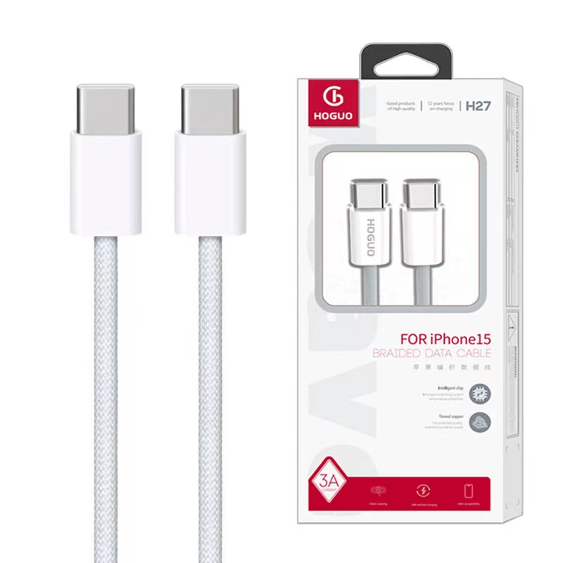 品牌红果双C口编织快充数据线3A1米H27快充USB C快充数据线