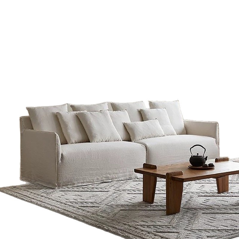 Sofá de tela de lino de cuatro personas completamente desmontable y lavable estilo japonés de vivienda de estilo pequeño estilo moderno simple estilo crema