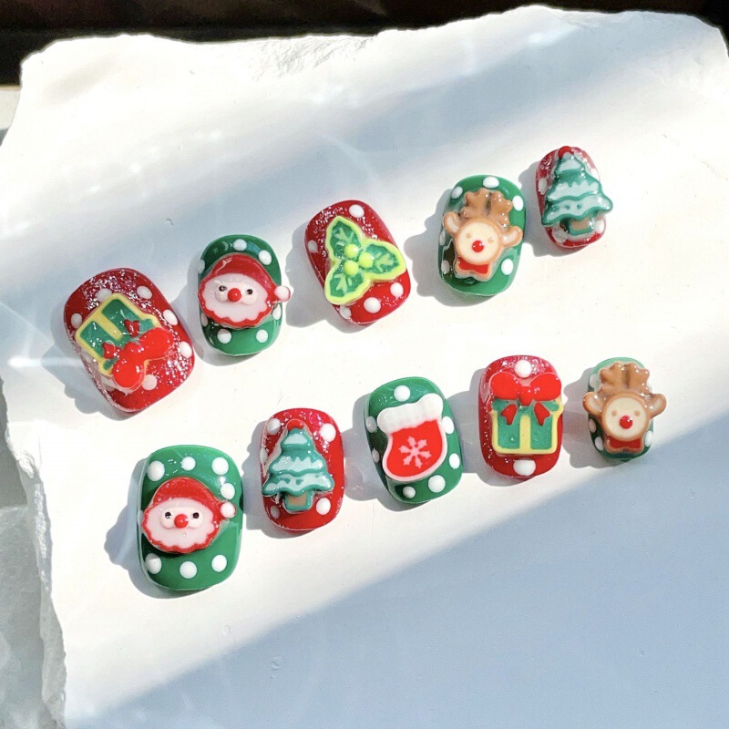 Christmas Wearable Nails, Handmade Manicure, Autumn and Winter New Cartoon Stereo Christmas Santa Claus Christmas Tree