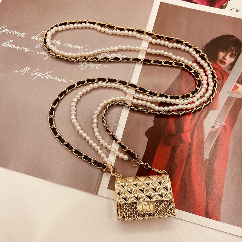 Net Red Little Xiangfeng мини-сумка для девочек аксессуары для одежды сумка через плечо металлическая алмазная жемчужная цепочка сумка для шеи