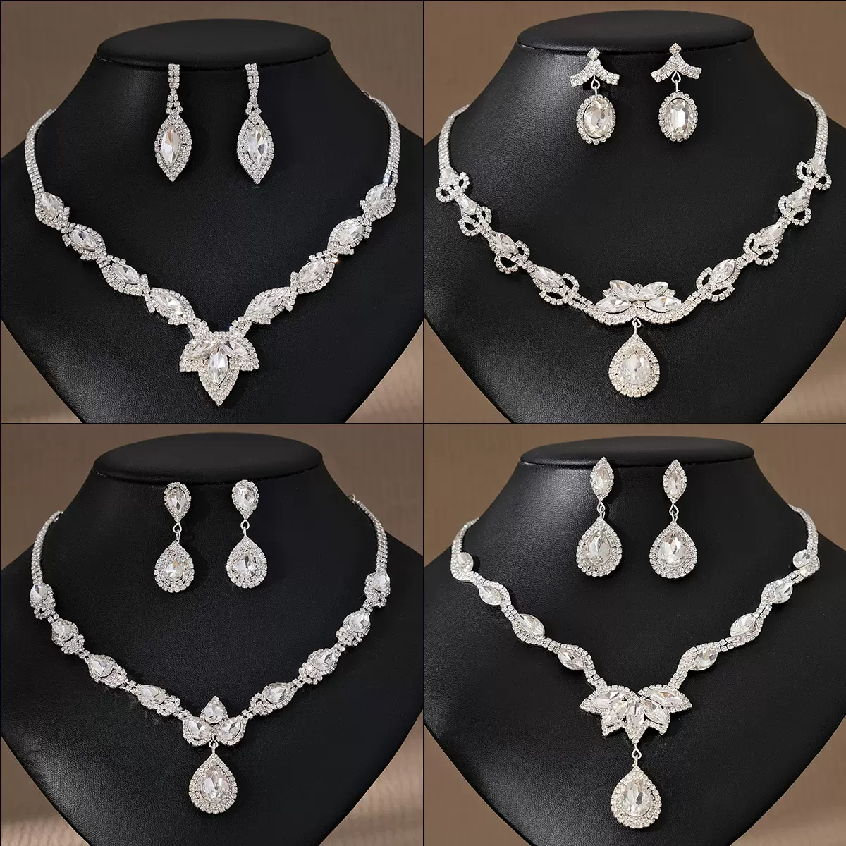 欧美小众设计感项饰项链女日常百搭镶钻套链新娘复古珍珠耳环项链