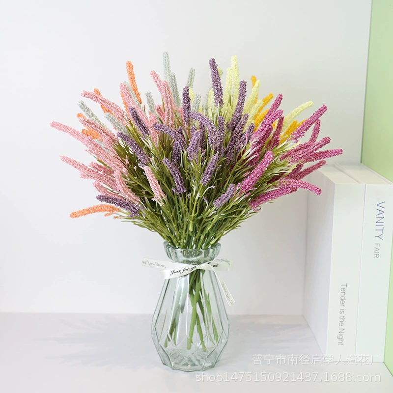 Искусственные 5 ушей пшеничной пены Лаванда Пасторальное свадебное Моделирование Зеленое растение Украшения для дома Пластиковый поддельный букет
