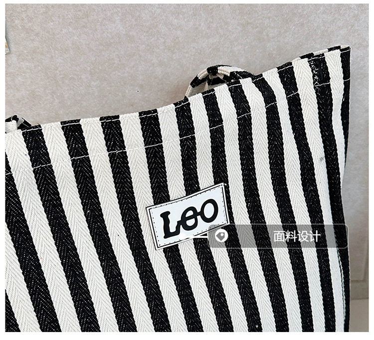 2024 Summer new canvas shoulder bag Tote bag, black and white striped trendy patchwork large capacity handbag undefined