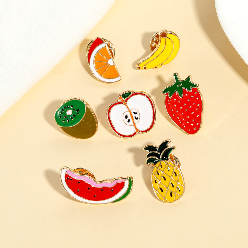 European and American Cross-Border Best-Selling Brooch Creative Fruit Series Set Brooch Watermelon Strawberry Apple Banana Pineapple Badge