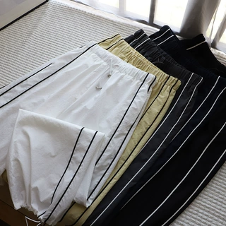 [比正]2025夏季新品韩系条纹运动裤女薄款束脚休闲长裤3897