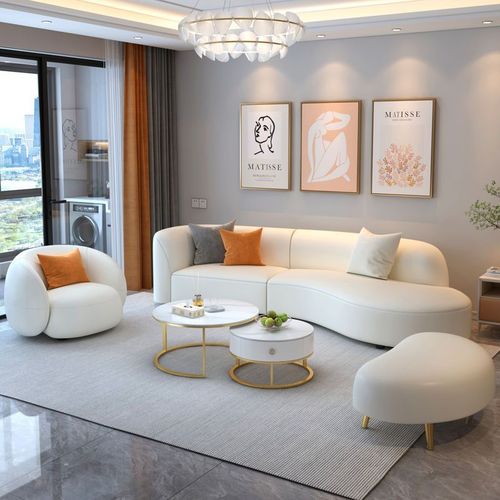 w! Technology cloth sofa, no-wash white living room, small apartment curved sofa, modern reception, clothing store, beauty salon, expensive