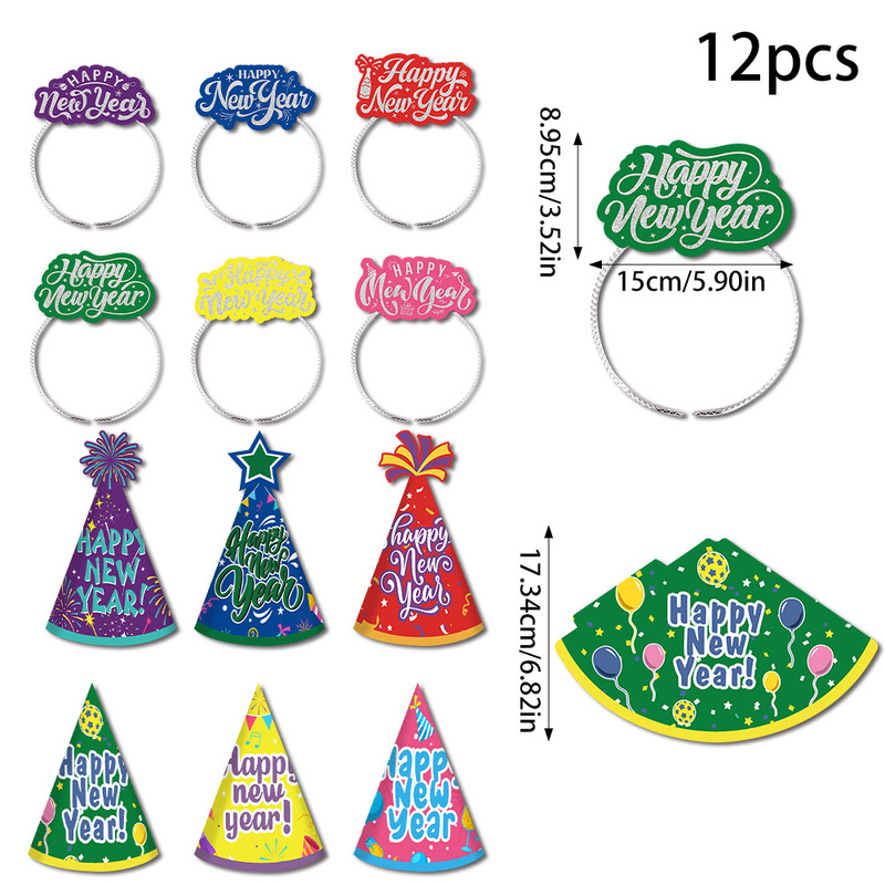 亚马逊2026新年装饰发箍Happy new year拍照道具头箍纸帽派对用品|undefined