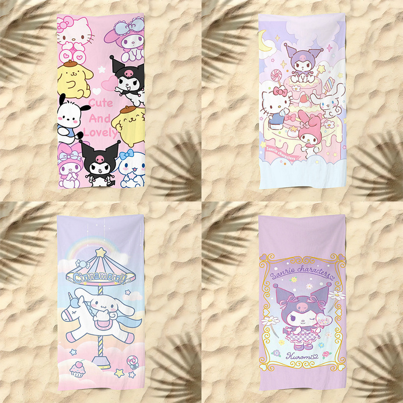 Sanrio beach towel children's cartoon kitty cat print bath towel seaside microfiber swimming quick-drying Sanrio beach towel children's cartoon kitty cat print bath towel seaside microfiber swimming quick-drying