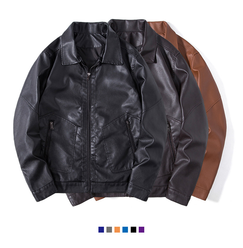 Men's Leather Jacket With Stand Collar Slim Fit Motorcycle Style_voghion.com