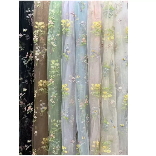 2025 Spring Fresh Swiss Mesh Butterfly Multicolor Dress with Net Fabric for Children Embroidered Fabric