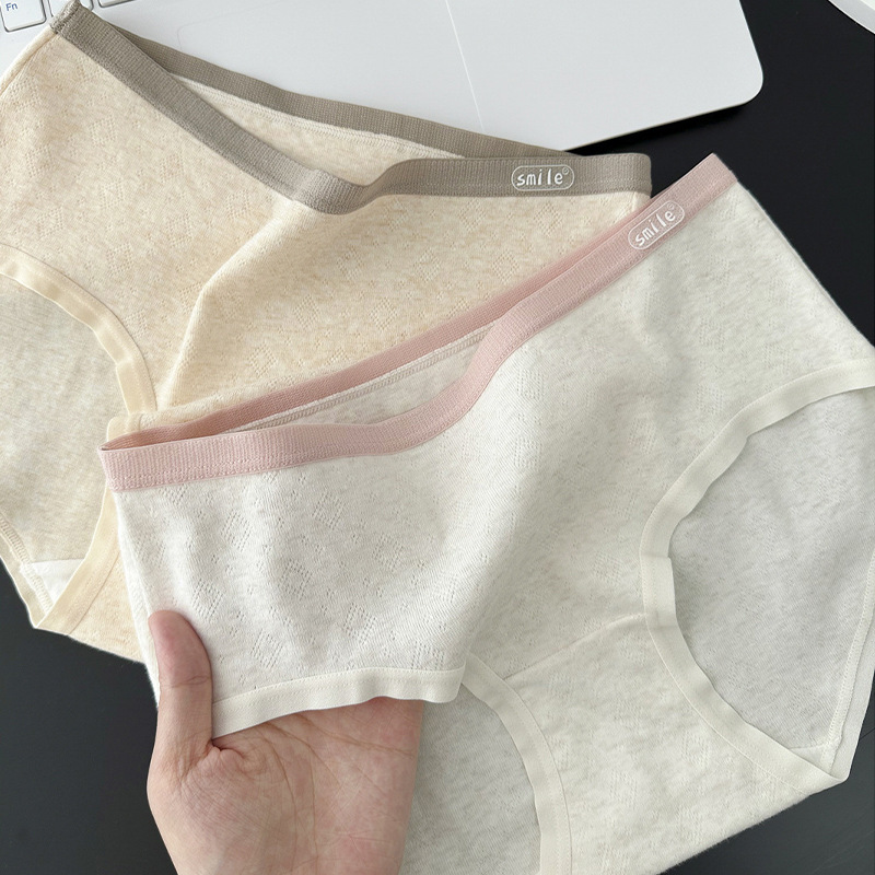 Irina 5A Solid Color Letter Simple Women's Underwear Cotton Crotch Comfortable Skin-Friendly Girls' Mid-Waist Briefs