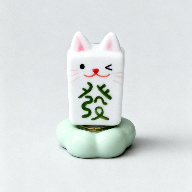 陶瓷小动物旋转摆件陶瓷兔子麻将发财猫转转玩具礼品工艺品摆件|undefined