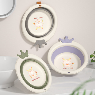 Factory wholesale baby folding face tray household portable baby wash basin children cartoon storage plastic basin