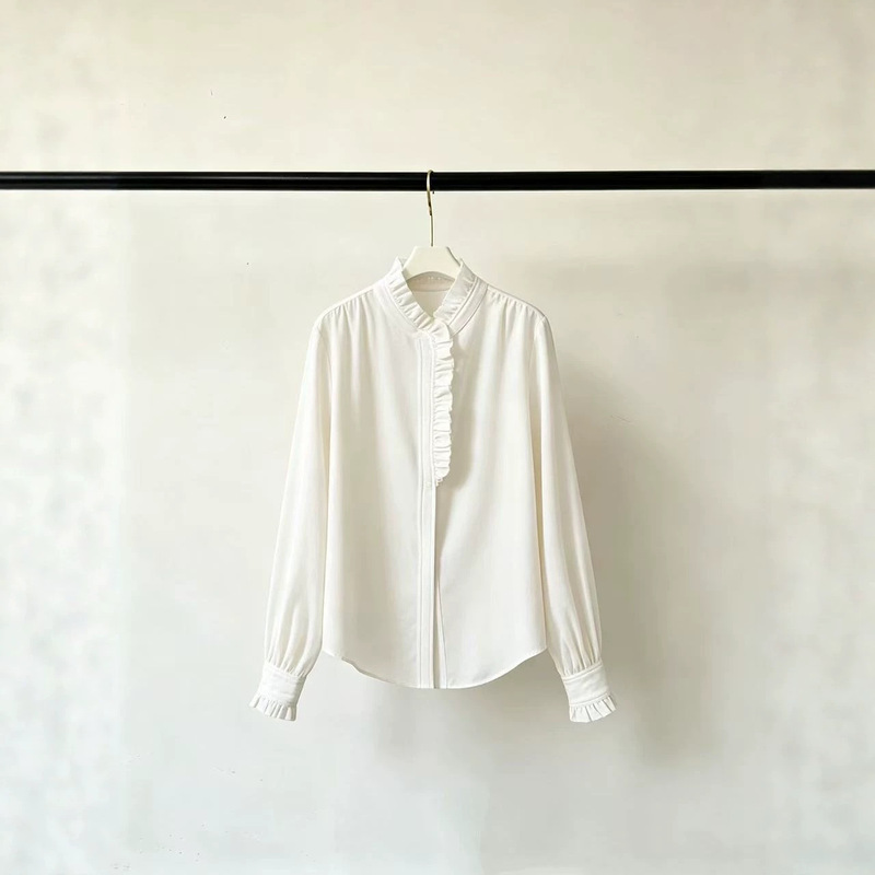 Niche designer French-style long-sleeve ruffled lightweight versatile shirt top Niche designer French-style long-sleeve ruffled lightweight versatile shirt top