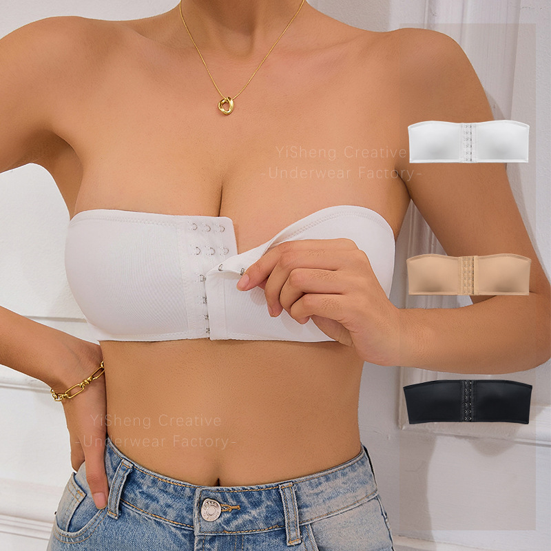 Cross-Border Temu Amazon Large Size Underwear Wrapped Chest Buckle Invisible No Breast Pad Lifting Strapless Tube Top Ready for Sale