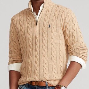 Cross-Border Pony Logo Men's and Women's Autumn and Winter Woolen Sweaters Half-High Zipper Twisted Twist Knitted Sweaters